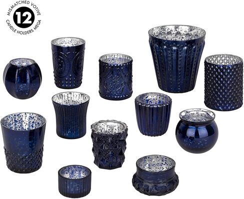 Koyal Wholesale Mismatched Votive Candle Holders Mega Set of 12 (Navy Blue) in Saudi Arabia