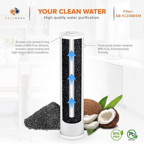 Aquaboon Carbon Water Filter Replacement - 5 Micron Water Filter 20 x 4.5 inch - Whole House CTO Carbon Block Water Filter Cartridge Compatible with FC25B, EPM-20BB, CB-BB-20, 155783-43, 2 Pack in Saudi Arabia