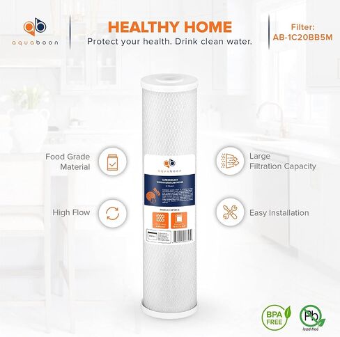 Aquaboon Carbon Water Filter Replacement - 5 Micron Water Filter 20 x 4.5 inch - Whole House CTO Carbon Block Water Filter Cartridge Compatible with FC25B, EPM-20BB, CB-BB-20, 155783-43, 2 Pack in Saudi Arabia