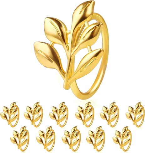 Leaf Napkin Ring Holder Set of 12 Gold Color Dining Table Décor for Wedding Party Dinner Banquet (Gold 12pcs) in Kuwait
