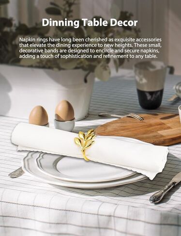 Leaf Napkin Ring Holder Set of 12 Gold Color Dining Table Décor for Wedding Party Dinner Banquet (Gold 12pcs) in Kuwait