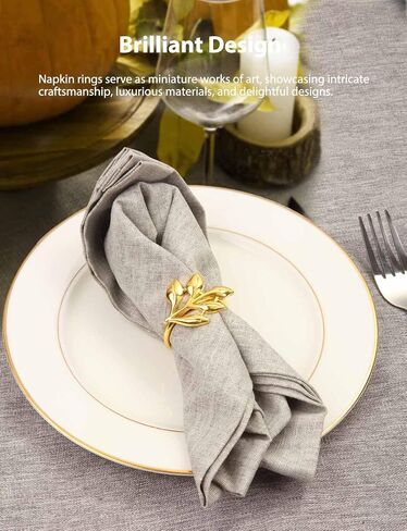 Leaf Napkin Ring Holder Set of 12 Gold Color Dining Table Décor for Wedding Party Dinner Banquet (Gold 12pcs) in Kuwait