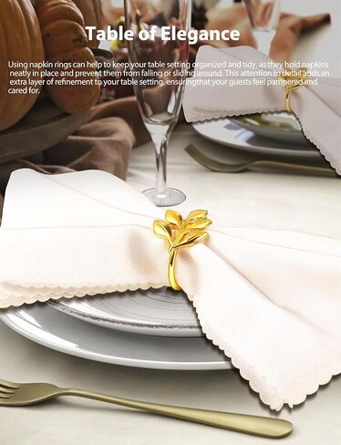 Leaf Napkin Ring Holder Set of 12 Gold Color Dining Table Décor for Wedding Party Dinner Banquet (Gold 12pcs) in Kuwait