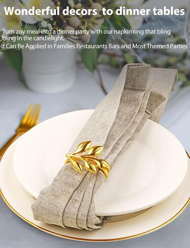 Leaf Napkin Ring Holder Set of 12 Gold Color Dining Table Décor for Wedding Party Dinner Banquet (Gold 12pcs) in Kuwait