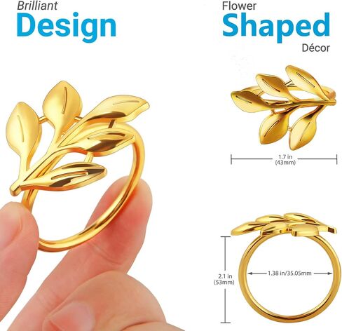Leaf Napkin Ring Holder Set of 12 Gold Color Dining Table Décor for Wedding Party Dinner Banquet (Gold 12pcs) in Kuwait