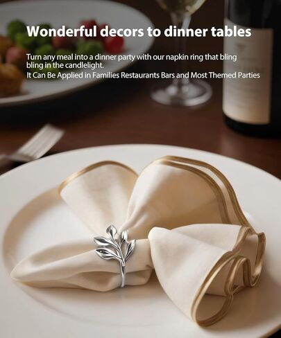 Leaf Napkin Ring Holder Set of 12 Gold Color Dining Table Décor for Wedding Party Dinner Banquet (Gold 12pcs) in Kuwait