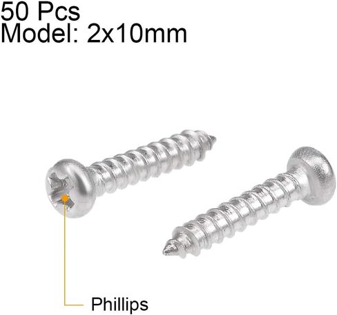 uxcell 2x4mm Self Tapping Screws Phillips Pan Head Screw 316 Stainless Steel Fasteners Bolts 50Pcs in Saudi Arabia