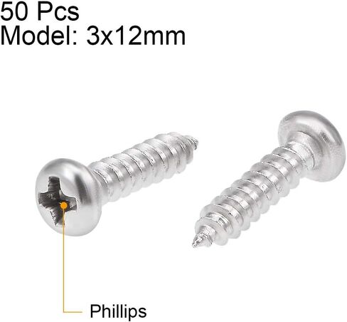 uxcell 2x4mm Self Tapping Screws Phillips Pan Head Screw 316 Stainless Steel Fasteners Bolts 50Pcs in Saudi Arabia