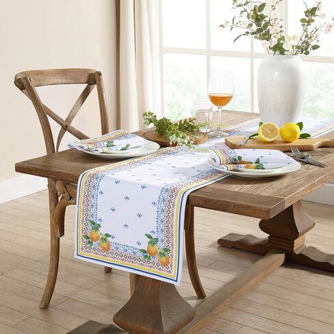 Elrene Home Fashions Capri Lemon Mediterranean Spring/Summer Fabric Table/Console Runner, 13"x70" in Saudi Arabia