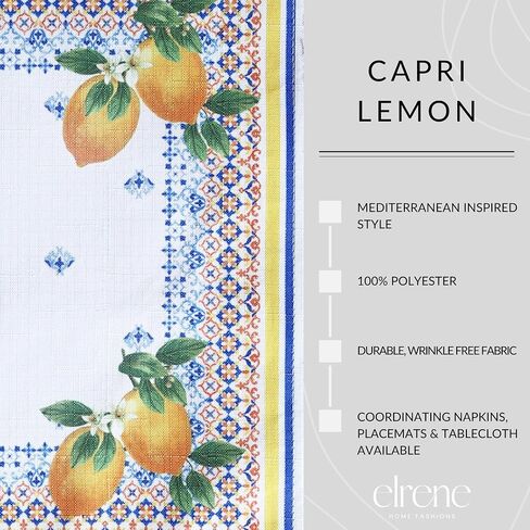 Elrene Home Fashions Capri Lemon Mediterranean Spring/Summer Fabric Table/Console Runner, 13"x70" in Saudi Arabia