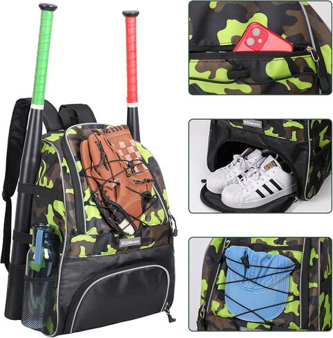 Baseball Bag, Softball Bag with Shoes Compartment Bat Backpack for Baseball, T-Ball Bat, Glove Holder, Helmet, Caps, Teeball Equipment Gear in Kuwait