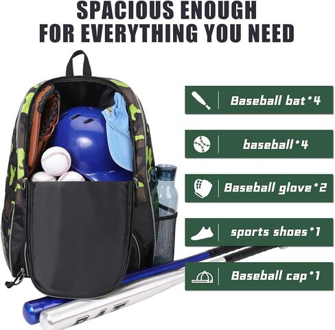 Baseball Bag, Softball Bag with Shoes Compartment Bat Backpack for Baseball, T-Ball Bat, Glove Holder, Helmet, Caps, Teeball Equipment Gear in Kuwait