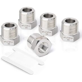 TAISHER 2PCS Forging of 304 Stainless Steel Reducer Hex Bushing, 1/2" Male NPT to 1/8" Female NPT, Reducing Forging Pipe Adapter Fitting