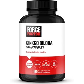FORCE FACTOR Ginkgo Biloba 120mg, Brain Health Supplement for Adults, Maximum Strength Ginko Brain Support and Cognitive Supplement, Vegan, Non-GMO, 120 Capsules
