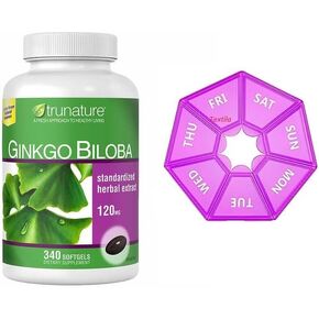 Trunature gingko biobla 120 mg 340 softgels bundle with weekly Pill organizer