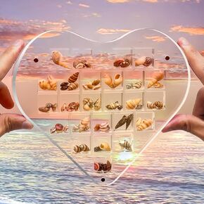 Heart-Shaped Acrylic Magnetic Seashell Display Box, Large Seashell Display Box, Jewels Storage and Showcase Solution, Container for Bead, Nail, Jewelry，25 grids 2x2x1cm capacity each