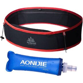 AONIJIE Running Belt Fanny Pack with 250ml Soft Water Bottle Flask for Women Men, Moisture Wicking Waist Pack Great for Marathon Climbing Jogging Cycling, for 6.8in Mobile Phone (Full Black: S/M)