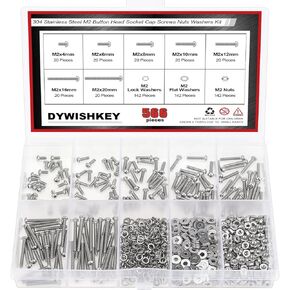 360 Pieces M2.5 x 4mm/6mm/8mm/10mm/12mm/16mm/20mm/25mm, Stainless Steel 304 Hex Socket Head Cap Bolts Screws Washers Nuts Kit with Hex Wrench
