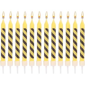 12pcs Construction Birthday Candles, Yellow and Black Striped Charm Candle Construction Themed Birthday Candles for Engineers Present Construction Party Wedding Cake Decoration Kids Supplies