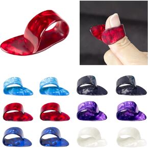 12 Pcs Guitar Finger Picks Thumb Picks for Acoustic Guitar, Celluloid Guitar Flat Thumbpicks for Acoustic Guitar Banjo or Ukulele Harp Bass Guitar Accessories (6 Color)