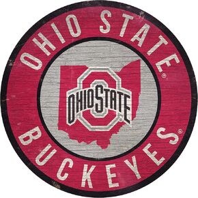دائرة من Fan Creations Ohio State Buckeyes مقاس 12 بوصة مع لافتة خشبية تحمل شعار الولاية والفريق