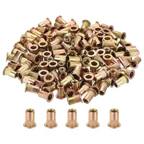 uxcell 200Pcs Rivet Nuts Flat Head, M5 Carbon Steel Threaded Insert Nuts Knurled Body