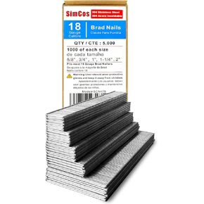 18 Gauge 304 Stainless Steel Brad Nails (2",1-1/4",1",3/4",5/8 inch) 5000 pcs 18 GA Nail Gun Nails Assorted and Small Finishing Nails for Pneumatic, Electric Brad Nailer