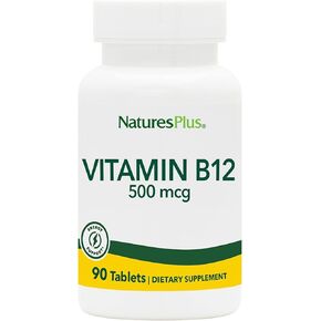 Natures Plus Vitamin B12 (Methylcobalamin) - 500 mcg, 90 Vegetarian Tablets -High Potency Red Blood Cell Support - Natural Energy Booster, Promotes Overall Health - Gluten-Free - 90 Servings