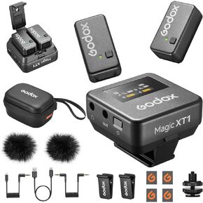 GODOX Magic XT1 Wireless Lavalier Microphone, Microphone for Camera (2 TX + 1 RX Charging Case), Mini Mic with Noise Cancellation, 16H Battery, Touch Screen 200M/60ft, Wireless Microphone