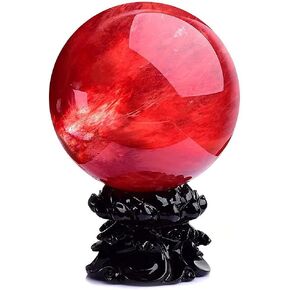 Red Obsidian Ball with Stand, 4 Inch Natural Red Crystal Ruby Ball Sphere Melting Quartz Crystal Gemstone for Meditation Healing Feng Shui Divination Sphere Home Decoration GIFT BOX