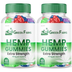 (3 Pack) Green Farms Hemp Gummies - Official Formula - Green Farms Gummies with Hemp Extract 500 mg Extra Strength Performance Hemp Blend, Great Taste, Big Size Gummy, New 2023 1500mg (180 Gummies)