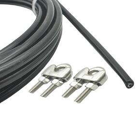 5/64" Vinyl Coated Wire Cable 32 FT Stainless Steel Rope with Clamp Clips for Outdoor String Lights Hanging Kit,2 mm Thickness 10 m Long Clear