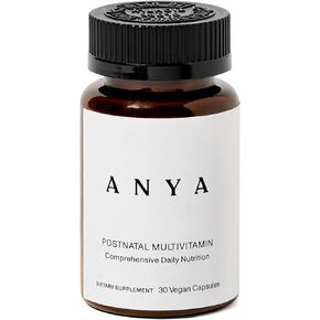 ANYA Postnatal Multivitamin for New Moms’ Recovery & Breastfeeding support, 30 count - Vitamins A, C, D3, Zinc, Methyl B12, Biotin, Folate and Iron - 100% Vegan, Non-GMO, Gluten & Dairy Free Capsules