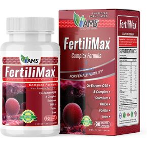 America Medic & Science FertiliMax, Supplements for Women, Supports Reproductive Health, Improves Chances of Successful Treatment, Vitamins with Folate, CoQ10, Iron, DHEA, and Selenium, 90 Count