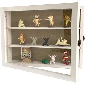 WANLIAN Large Shadow Box with Shelves, 16x14 Wooden Shadow Box Display Cabinet with Acrylic Window, 2 Removable Shelves and Linen Back, for Displaying Photo Souvenir Collection(Carbonized)