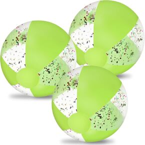Whaline 3Pcs Glitter Inflatable Beach Ball 16 Inch Round Gold Confetti Pool PVC Balls Cute Game Toys for Summer Hawaiian Tropical Theme Beach Party Decor (Green and White)