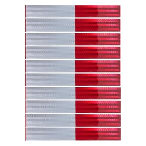10Pcs Reflective Tape, Waterproof Self Adhesive Trailer Reflector Safety Caution Reflector 1.95"x 11.8'' Red/White Warning Stickers for Trailers, Trucks, Boats, Cars, Road Signs