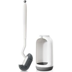 HAMITOR Toilet Bowl Brush Holder Set: Deep Cleaning Silicone Toilet Cleaner Scrubber Under Rim with Curved Bristle for Bathroom Dead Corner Clean - Modern Rv Toilet Decorative Accessories - White
