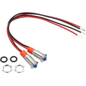 PATIKIL AC/DC 12-24V 8mm Metal Indicator Lights, 2 Pack Convex Head Panel Mount Waterproof LED Signal with 150mm Cable, Blue