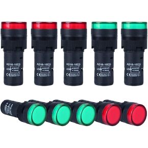 10Pcs 20mA Energy Saving LED Indicator Light 12V /24V/ 110V Voltage, 16mm (0.63 Inch) Panel Mount 5Pcs Green 5Pcs Red (110V)