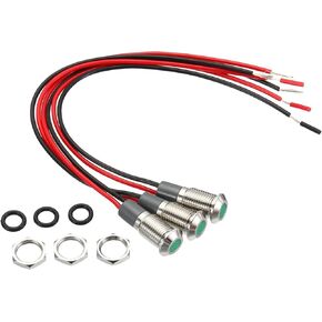 PATIKIL AC/DC 12-24V 8mm Signal Indicator Light, 3 Pack Flush Panel Mount Waterproof LED Metal Shell with 150mm Cable, Red