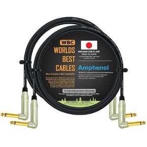 WORLDS BEST CABLES 2 Units - 5 Foot - Pedal, Effects, Patch, instrument cable CUSTOM MADE using Mogami 2319 wire & Amphenol ACPM-RN-AU M-Series Angled Gold TS Plugs