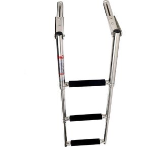 Amarine Made Heavy Duty 3 Steps Boat Marine Telescoping Stainless Steel Sport Marine Ladder with Slide Mount - 7334s