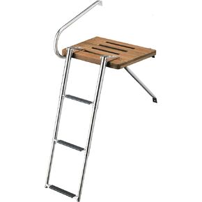 Whitecap Teak Swim Platform w/3-Step Telescoping Ladder f/Boats w/Outboard Motors