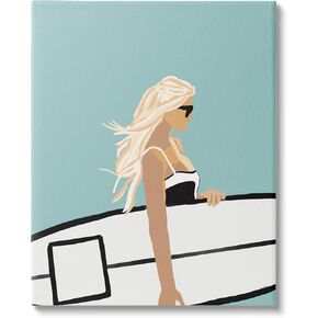 Stupell Industries Woman Carrying Surf Board Windblown Beach Hair Floating Framed Wall Art, Design by Amelia Noyes