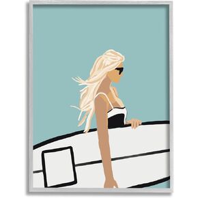 Stupell Industries Woman Carrying Surf Board Windblown Beach Hair Framed Wall Art, Design by Amelia Noyes