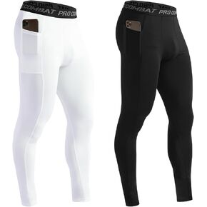 HYCOPROT Men's Compression Pants with Pockets, Athletic Leggings Baselayer Workout Tights for Running Yoga Gym Basketball