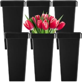 Kingrol 6 Pack Plastic Flower Vases, Modern Square Vase, Multipurpose Buckets, Accents Home Office Event Centerpieces Decor, Black, 6.75 x 6.75 x 13.25 Inch
