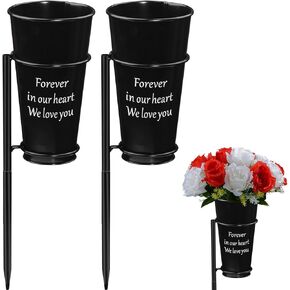 Metal Cemetery Vase Flower Holder with Spikes in Ground Grave Vases for Gravesite Gravestone Memorial Grave Markers Cemetery Decorations (2Pcs, Black), Flower is not Included