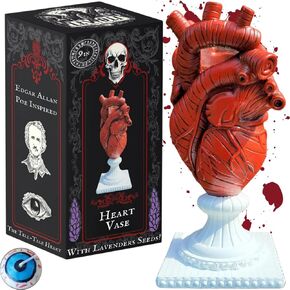 Gothic Anatomical Human Heart Vase - Halloween Flower Vase with Lavenders Seeds - Edgar Allan Poe Gift and Decor Inspired by The Tell-Tale Heart - 9 Inches Quirky Flower Vase Gothic Gift for Women